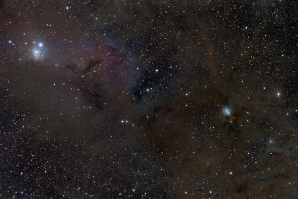 IC348, NGC1333
Nach meinem Versuch mit dem 8" vom letzten Jahr wollte ich die Gegend mit weniger Brennweite aufnehmen, da ich auch den daneben befindlichen NGC 1333 und einen Teil der Taurus-Molekülwolke draufkriegen wollte. Am Sonntag bot sich die Gelegenheit, den 80mm Refraktor und den 18" Dobson zum Beobachten aufzustellen. Leider hat sich ein Haar auf den Sensor verirrt. Eine größere Version
Schlüsselwörter: IC348, NGC1333
