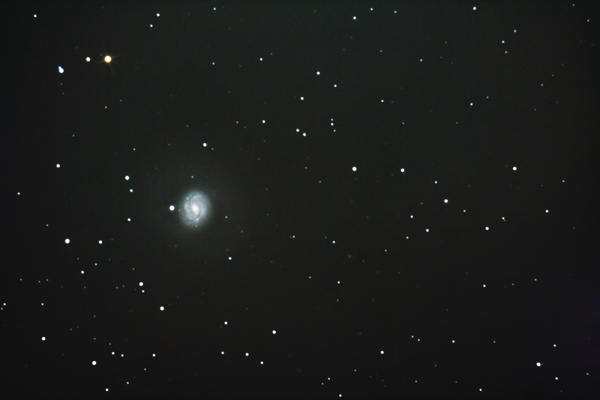 Cetus A (M77, NGC1068) vom 23.12.2006
Die Galaxie steht um diese Jahrezeit schon im Südwesten und so konnten letztes Jahr nur noch ca. 8 Aufnahmen (der Blick nach Westen ist durch unser Haus verstellt) gewonnen werden. Trotzdem sind bereits das schwachen äußeren Spiralarme der Galaxie zu erkennen.
