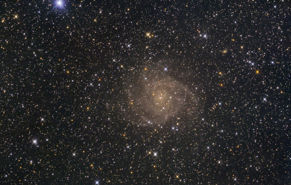 IC342
IC342 wäre eigentlich eine sehr helle, ausgedehnte Galaxie im Sternbild Giraffe. Durch interstellaren Staub wird das Licht allerdings so weit gedämpft, dass auch in großen Teleskopen nur ein konturloser, schwach leuchtender Fleck zu sehen ist. Die ganze Pracht entfaltet sich erst bei langbelichteten Aufnahmen. Das Foto entstand auf 2.000m Höhe bei herausragenden Bedingungen. Meine bisher längste Belichtung
Schlüsselwörter: IC342
