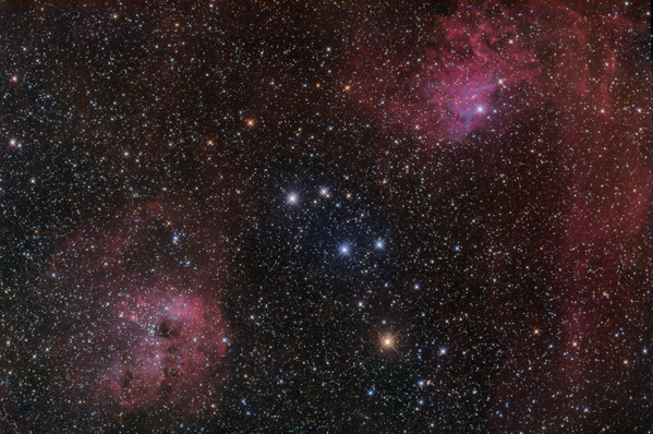 IC405, IC410
Wegen unsicherer Wetterprognose und Föhn wieder mal bequem bei recht guten Bedingungen aus dem Garten fotografiert. Die beiden Nebel passen grad so mit der 6D und dem 8"Newton in ein Feld. Gehalten hätt das Wetter, aber es ist auf jeden Fall angenehmer, wenn man derweil Fernsehen kann.
Schlüsselwörter: IC405, IC410