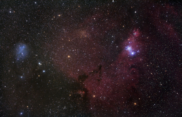 NGC2264, Konus-Nebel
Hat mich schon lang interessiert, diese Gegend mit Vollformat aufzunehmen. Letzten Sonntag ergab sich endlich die Gelegenheit. Eine erstaunliche Nebelvielfalt tut sich da auf.
Schlüsselwörter: NGC2264, Konus-Nebel