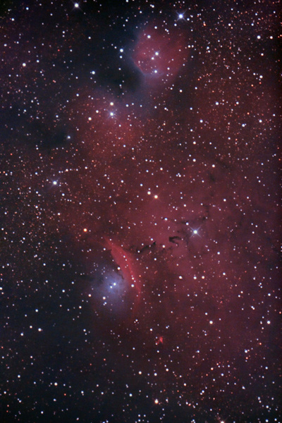 NGC6559
Neben dem bekannteren Lagunennebel im Schützen liegt der ausgedehnte Nebelkomplex NGC6559, eine sehr schöne Mischung zwischen roten Emissionsnebeln und blauen Reflexionsnebeln. Erster Test mit der neuen Gierlingerschnecke.
Schlüsselwörter: NGC6559