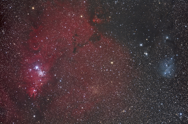 Konusnebel widefield
St11000m, 60 min Ha, 70min L+35min L von RGB, je 35min RGB, alle 1x1 binning, Bearbeitung von Rainer mit PixInsight.
